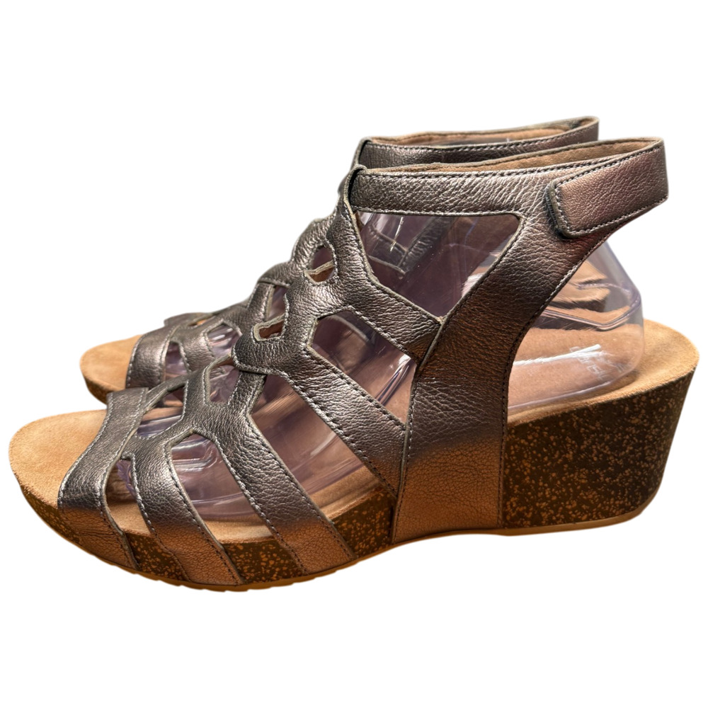 DANSKO Selina Women's 42/US 11 Leather Cork Wedge Bronze Sandals Adjustable